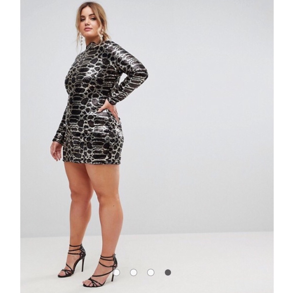 Club L Plus High Neck Leaf Sequin Mini Dress